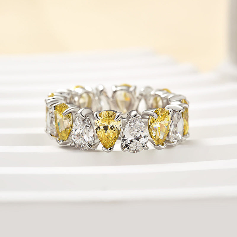 925 Silver White Gold Plated 8ct Pear Cut Color Diamond Band