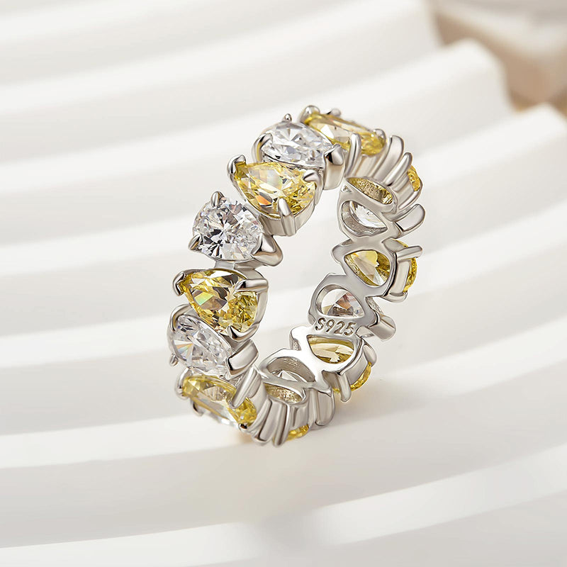 925 Silver White Gold Plated 8ct Pear Cut Color Diamond Band