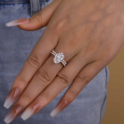 4.0CT Oval Cut Three-Tone Diamond Bridal Set