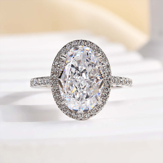 4 Carat Oval Cut Halo Engagement Ring White Gold Plated