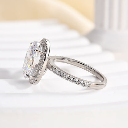 4 Carat Oval Cut Halo Engagement Ring White Gold Plated
