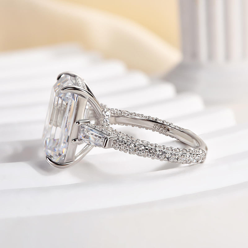 7.5 Carat Emerald Cut Three Stone Diamond Ring
