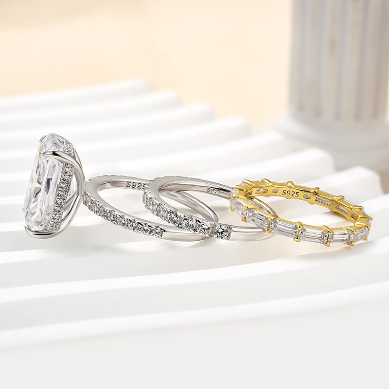 6.5 Carat Radiant Cut Simulated Diamond Tri-Tone Gold Bridal Ring