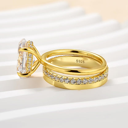 M4Ct Oval Simulated Diamond Ring with Halo 18K Gold Plated