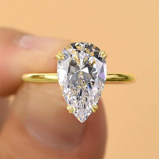4Ct Pear Cut Solitaire Ring 925 Silver Yellow Gold