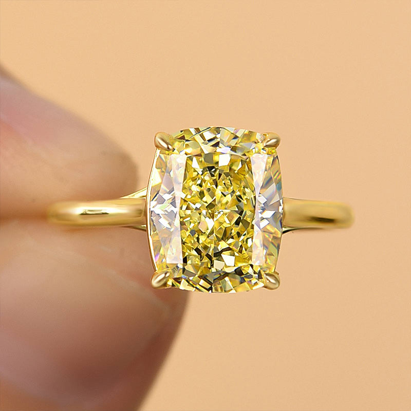4Ct Yellow Cushion Cut Engagement Ring 925 Silver Gold