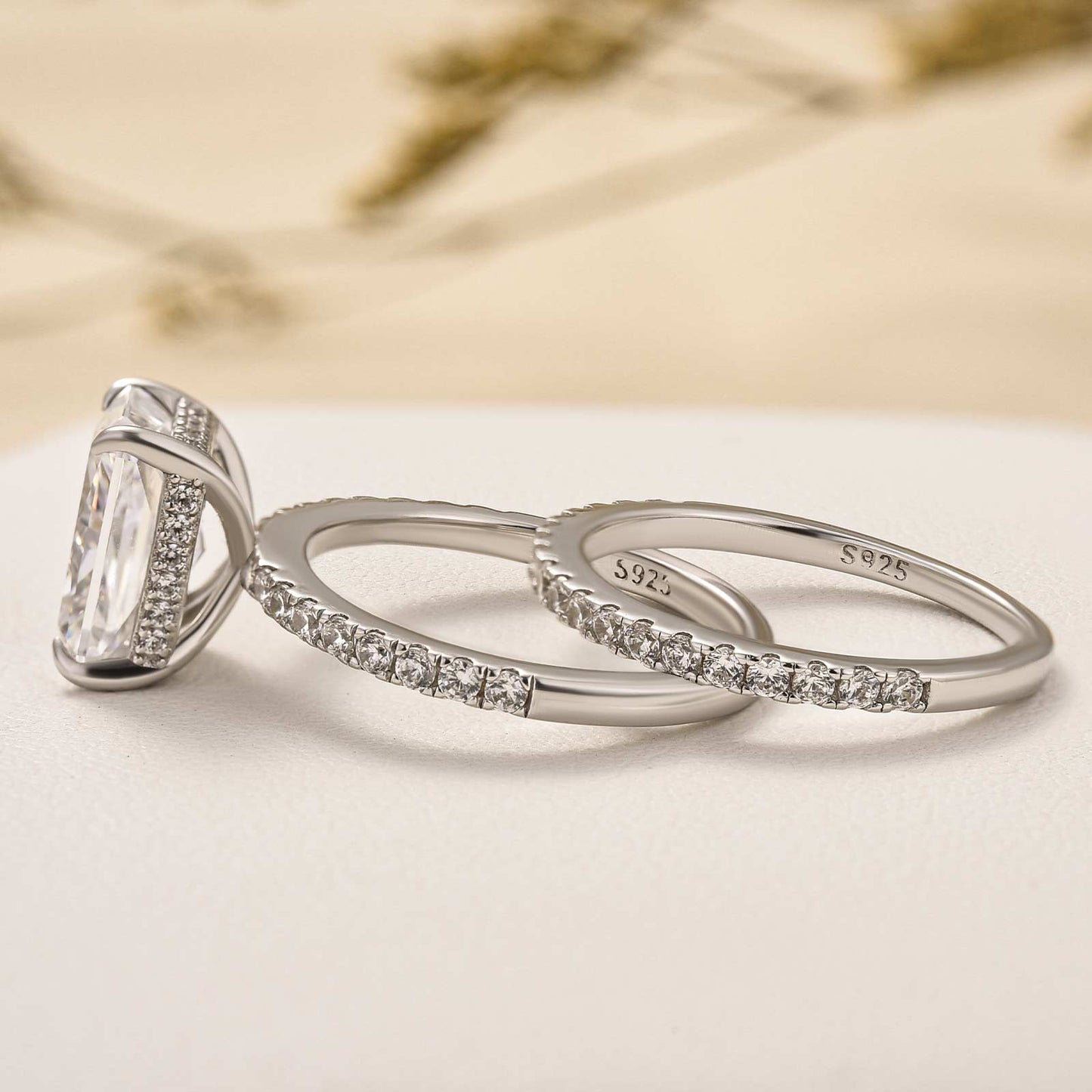 3.5Ct Radiant Cut Wedding Set 925 Silver Three Gold Options