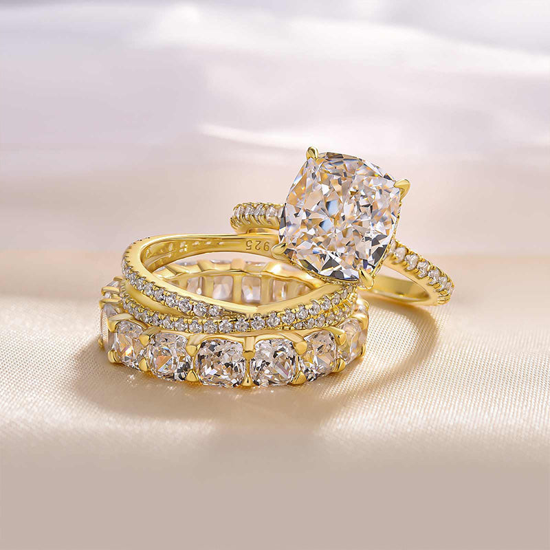 4.5Ct Cushion Cut 3PC Ring Set - White/Yellow/Rose Gold Plated