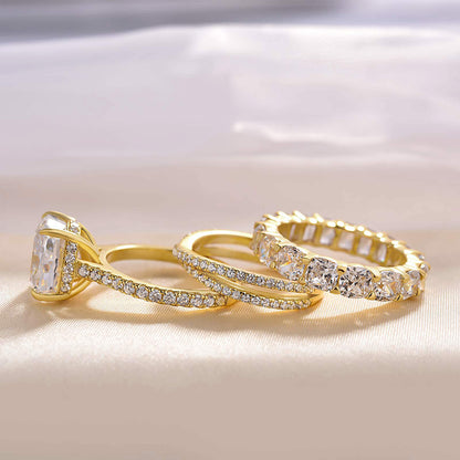 4.5Ct Cushion Cut 3PC Ring Set - White/Yellow/Rose Gold Plated