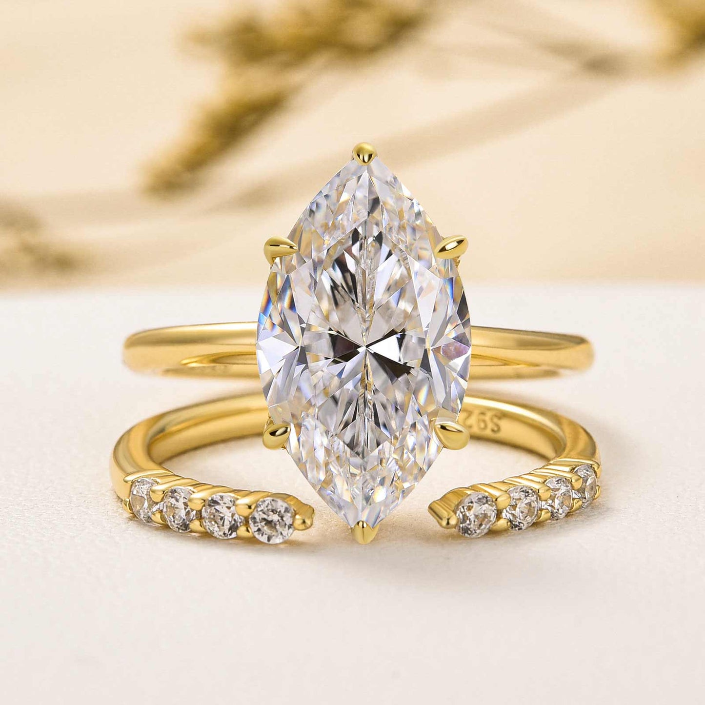 3.0CT Marquise Cut Open Wedding Set Yellow Gold