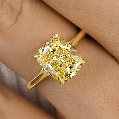 4Ct Yellow Cushion Cut Engagement Ring 925 Silver Gold