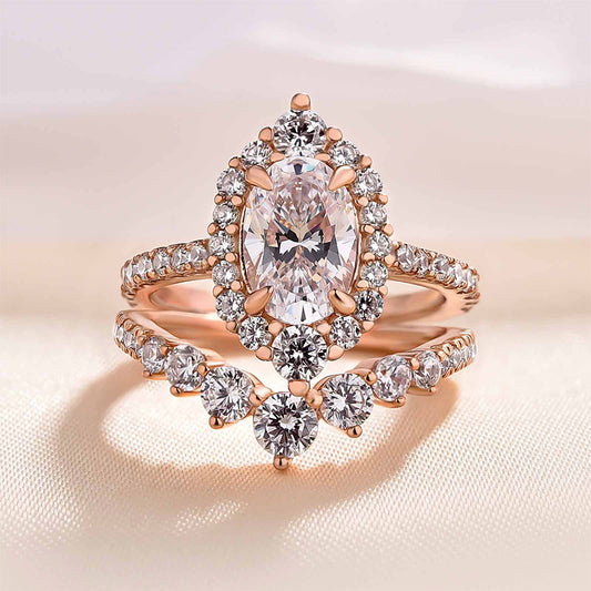 2.25Ct Oval Sona Diamond Halo Ring Rose Gold Plated