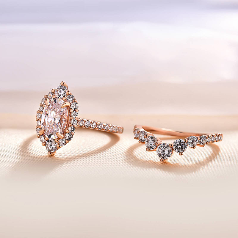 2.25Ct Oval Sona Diamond Halo Ring Rose Gold Plated