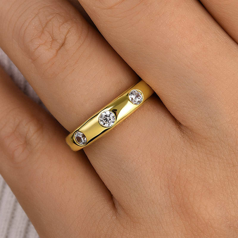 925 Silver Gold Plated 0.4ct Round Diamond Wedding Band