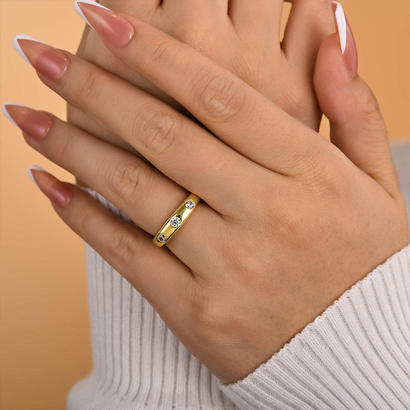 925 Silver Gold Plated 0.4ct Round Diamond Wedding Band