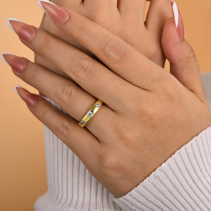 925 Silver Gold Plated 0.4ct Round Diamond Wedding Band