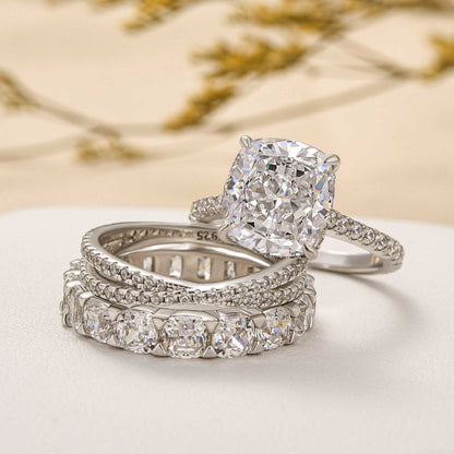 4.5Ct Cushion Cut 3PC Ring Set - White/Yellow/Rose Gold Plated