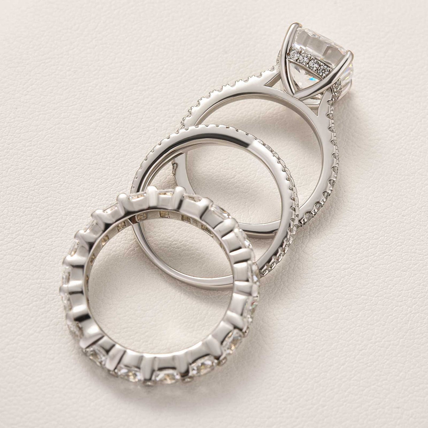 4.5Ct Cushion Cut 3PC Ring Set - White/Yellow/Rose Gold Plated