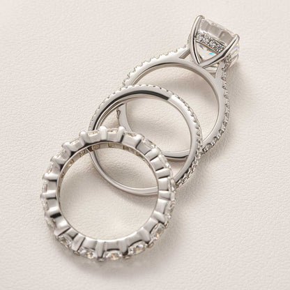 4.5Ct Cushion Cut 3PC Ring Set - White/Yellow/Rose Gold Plated