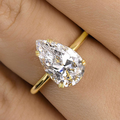 4Ct Pear Cut Solitaire Ring 925 Silver Yellow Gold