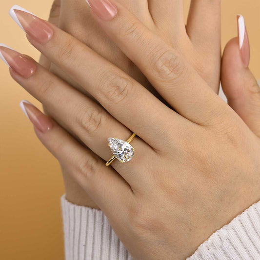 4Ct Pear Cut Solitaire Ring 925 Silver Yellow Gold