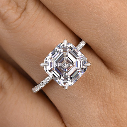 5Ct Asscher Cut Diamond Ring 925 Silver White Gold