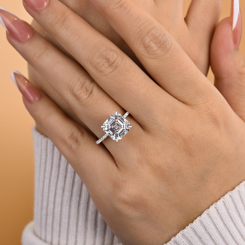 5Ct Asscher Cut Diamond Ring 925 Silver White Gold