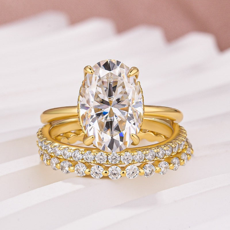 925 Silver 18K Gold Plated 4Ct Oval Moissanite Wedding