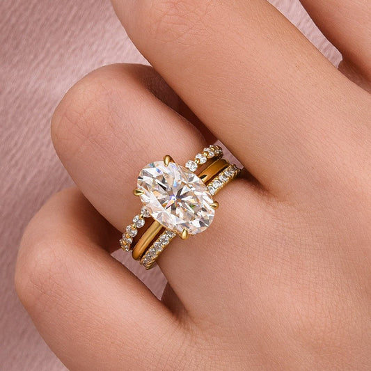 925 Silver 18K Gold Plated 4Ct Oval Moissanite Wedding