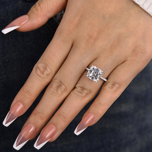 5Ct Asscher Cut Diamond Ring 925 Silver White Gold