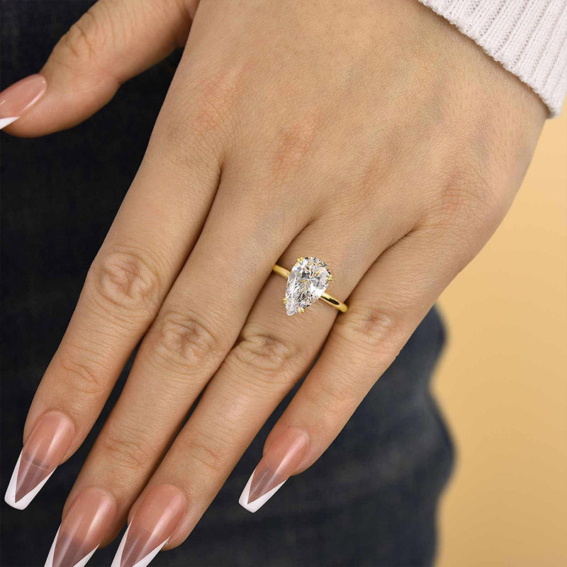 4Ct Pear Cut Solitaire Ring 925 Silver Yellow Gold