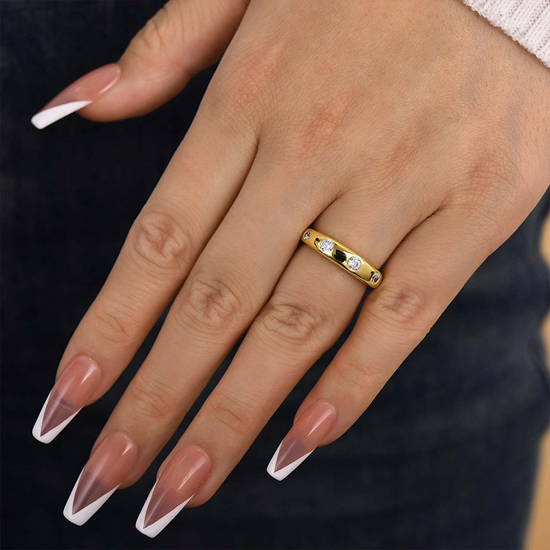 925 Silver Gold Plated 0.4ct Round Diamond Wedding Band