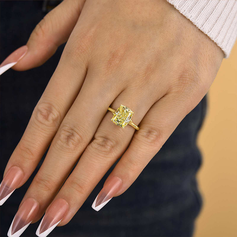 4Ct Yellow Cushion Cut Engagement Ring 925 Silver Gold