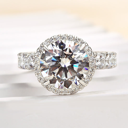 4Ct Round Cut Diamond Ring with 2Ct Side Stones 925 Silver