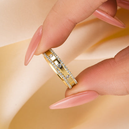 925 Silver Gold Plated 0.8ct Wide Diamond Wedding Band