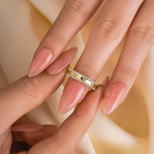 925 Silver Gold Plated 0.8ct Wide Diamond Wedding Band