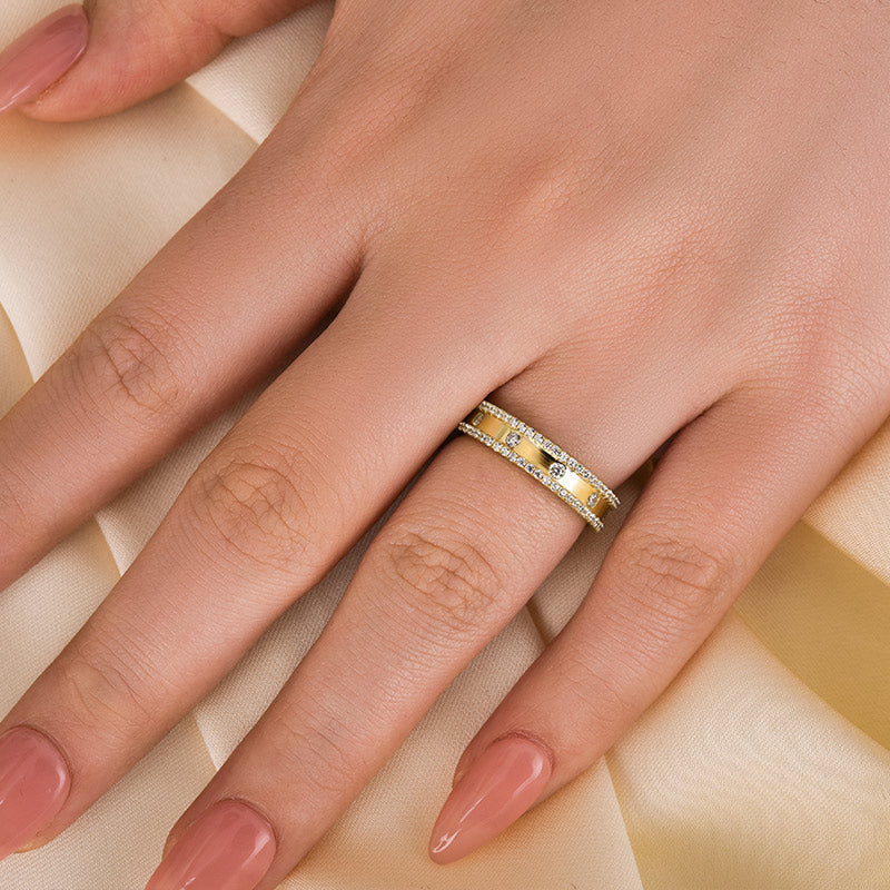 925 Silver Gold Plated 0.8ct Wide Diamond Wedding Band