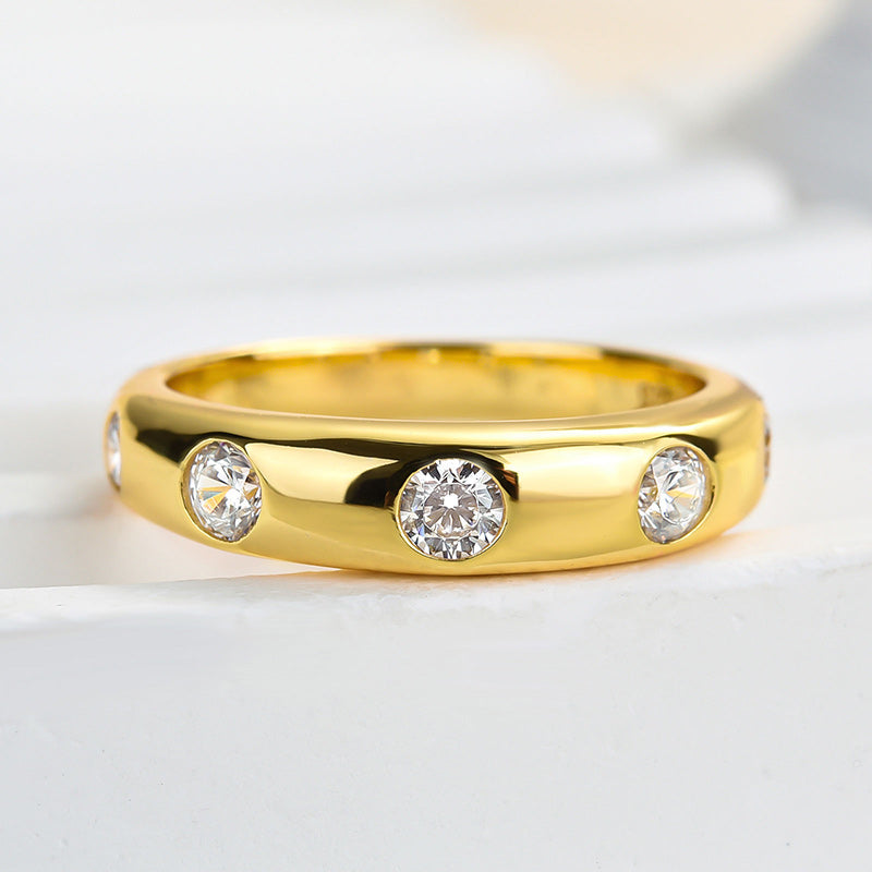 925 Silver Gold Plated 0.4ct Round Diamond Wedding Band