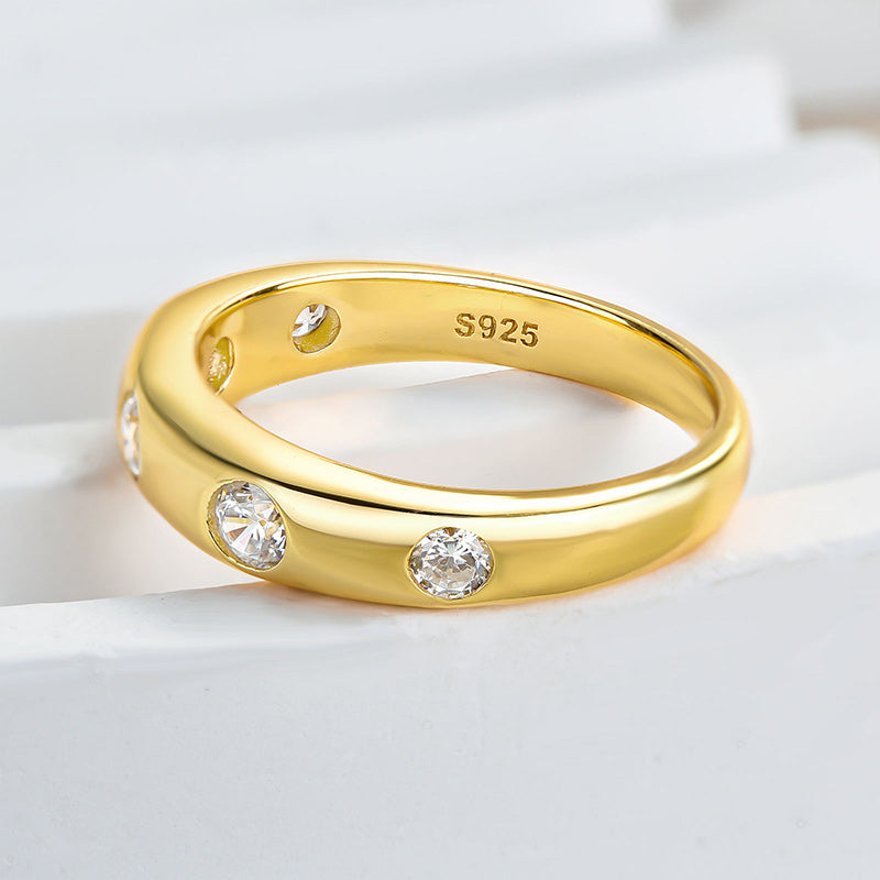 925 Silver Gold Plated 0.4ct Round Diamond Wedding Band