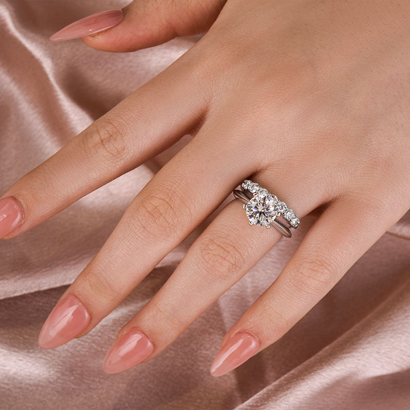 925 Silver 18K White Gold 2Ct Round Moissanite Wedding Set