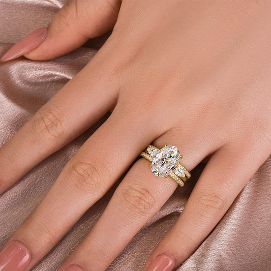 4Ct Oval Moissanite Engagement Ring in 925 Silver Yellow Gold Plated