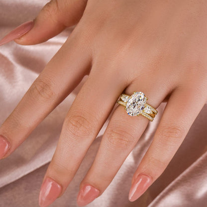 4Ct Oval Moissanite Engagement Ring in 925 Silver Yellow Gold Plated