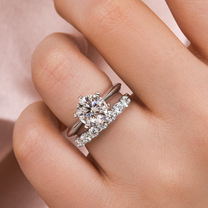 925 Silver 18K White Gold 2Ct Round Moissanite Wedding Set