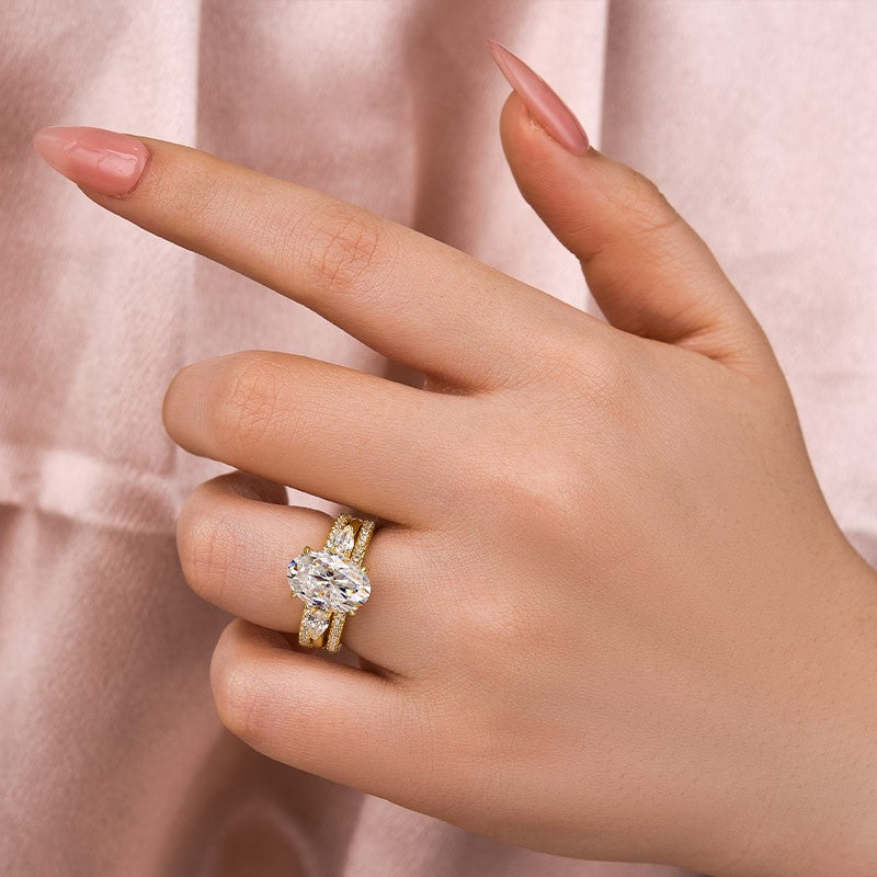 4Ct Oval Moissanite Engagement Ring in 925 Silver Yellow Gold Plated