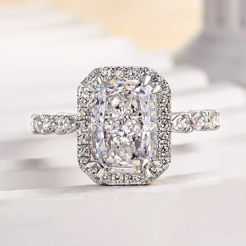 3.5 Carat Radiant Cut Halo Diamond Ring in White Gold