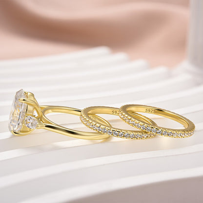 4Ct Oval Moissanite Engagement Ring in 925 Silver Yellow Gold Plated
