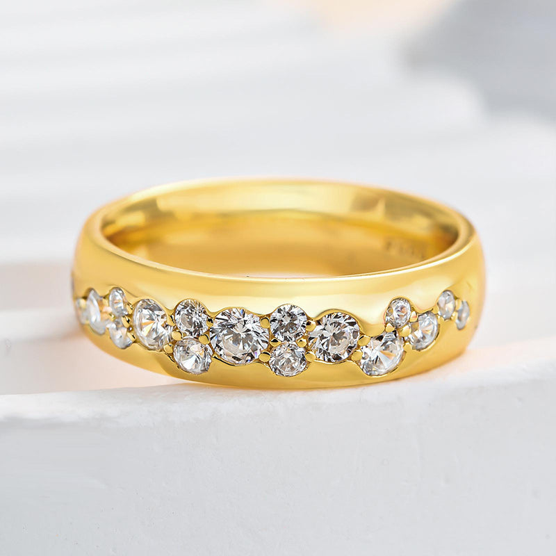 Precious Yellow Gold Round Cut Wide Wedding Band