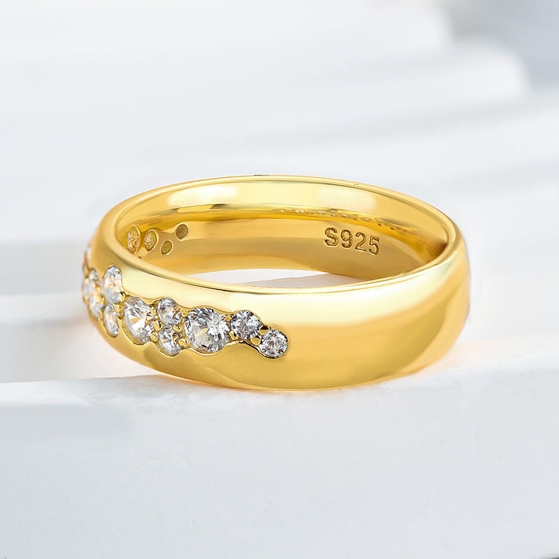 Precious Yellow Gold Round Cut Wide Wedding Band