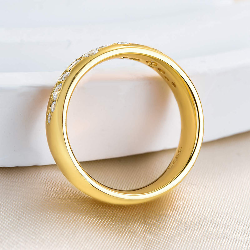 Precious Yellow Gold Round Cut Wide Wedding Band