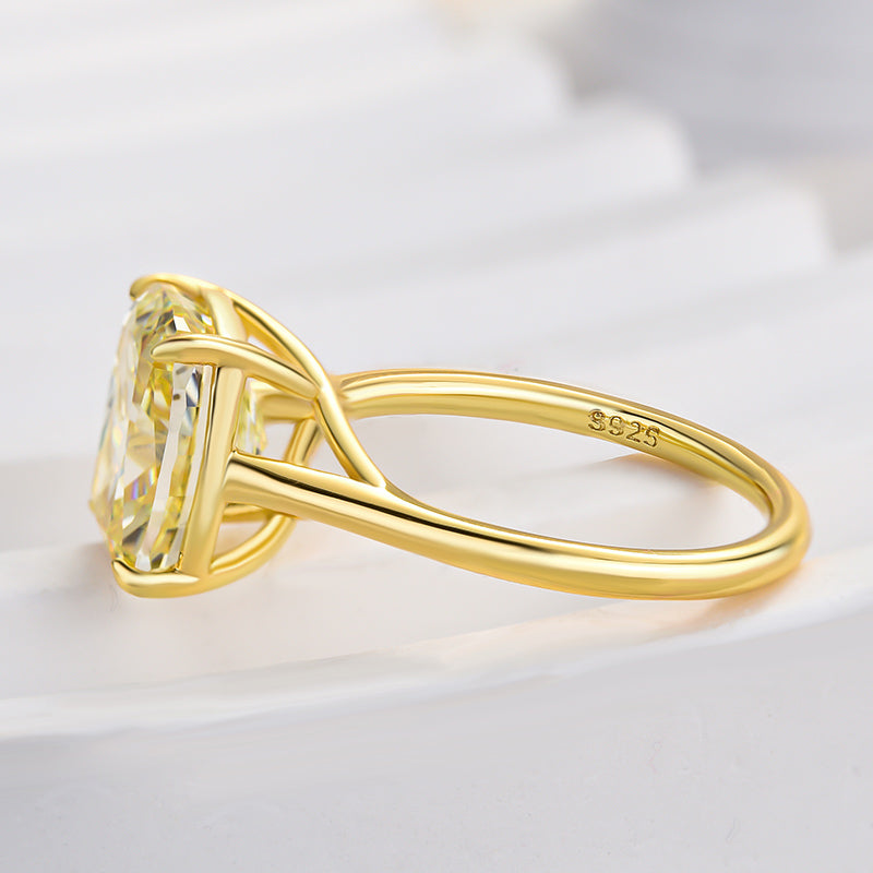 4Ct Yellow Cushion Cut Engagement Ring 925 Silver Gold